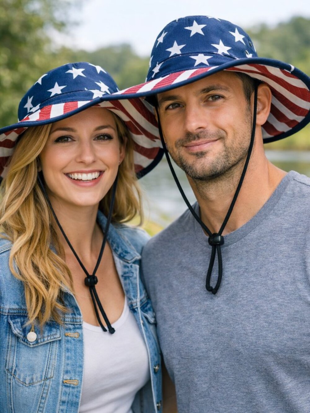 Men's Patriotic Bucket/Wide Brim/Boonie Hat w/ Neck Flap Red/White/Blue Size M/L